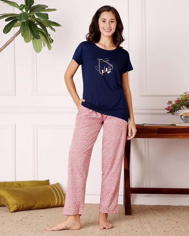 BODYCARE Women's Cotton Printed T-Shirt and Payjama Set | Soft & Breathable Nightwear | Short Sleeves | Loungewear Co-Ord Set| BSLS15013_85 Multicolour - Image 2