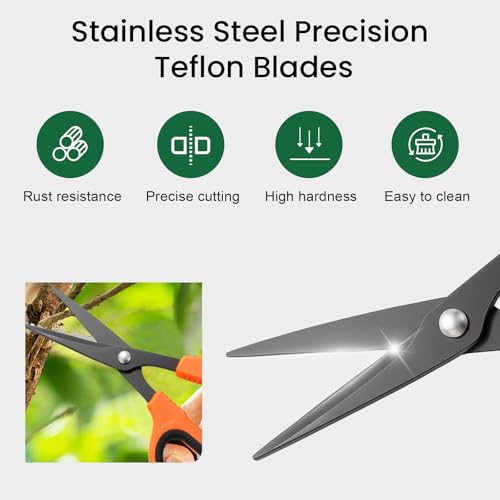 GROWNEER 3 Packs Trimming Scissors Teflon Coated Non Stick Blades Pruning Shears Gardening Hand Pruning Snips with Straight Stainless Steel Precision Blade - Image 5