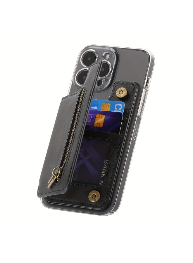 Mobile phone back sticker card holder zipper wallet card holder sticky portable black, suitable for most mobile phone models, can be used as a mobile phone holder when opened  - Image 5
