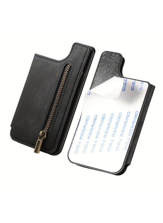 Mobile phone back sticker card holder zipper wallet card holder sticky portable black, suitable for most mobile phone models, can be used as a mobile phone holder when opened  - Image 4