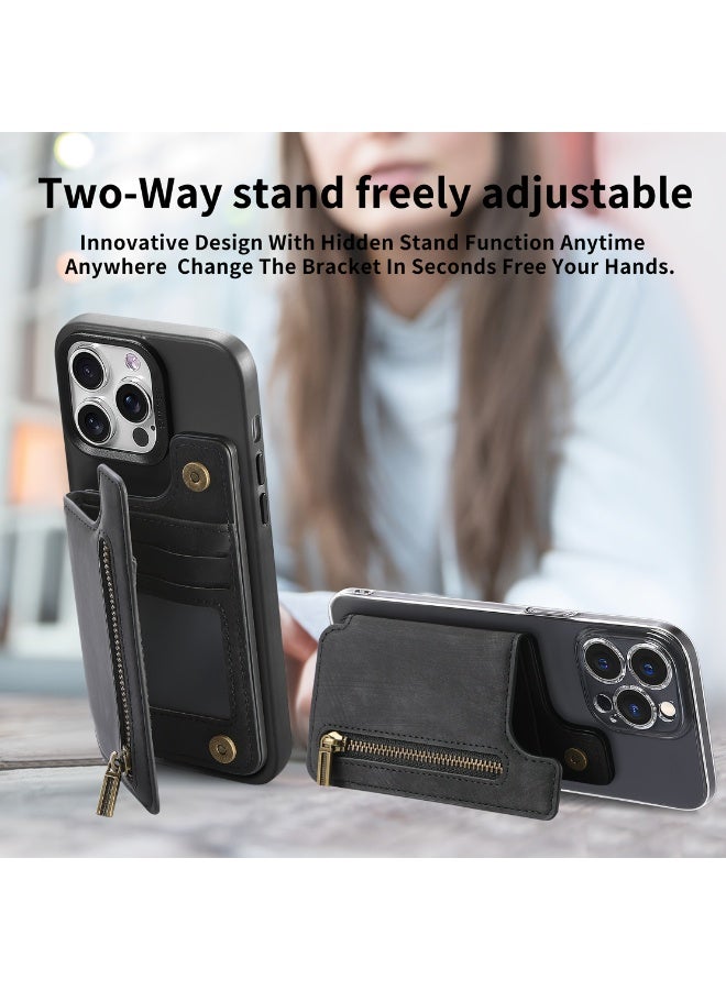 Mobile phone back sticker card holder zipper wallet card holder sticky portable black, suitable for most mobile phone models, can be used as a mobile phone holder when opened  - Image 1