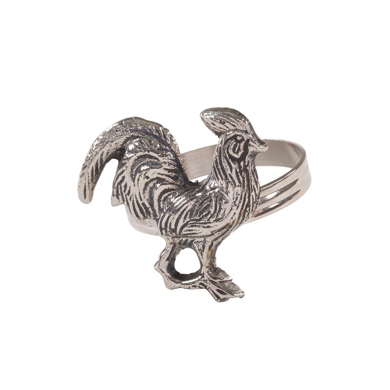 SARO LIFESTYLE NR252.SS Rooster Design Farmhouse Style Napkin Ring-Set of 4  Silver  2.5"" x 3.5"" - Image 3