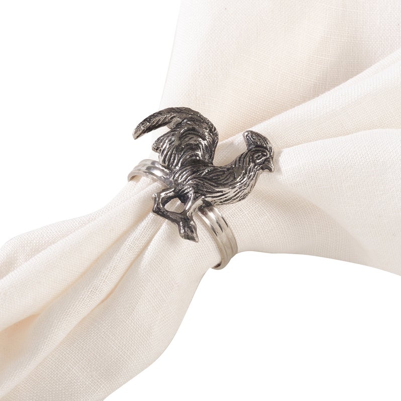 SARO LIFESTYLE NR252.SS Rooster Design Farmhouse Style Napkin Ring-Set of 4  Silver  2.5"" x 3.5"" - Image 2