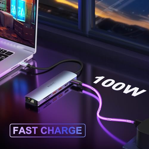 KOZYC USB C Hub Ethernet Multiport Adapter, KOZYC 7-in-1 USB C Hub with HDMI 4K@60Hz, 1Gbps Ethernet, 100W PD, 2 USB 3.2 Gen2 10Gbps Data, SD/TF Card Slots Port, Compatible with MacBook Air/Pro, XPS13/15 - Image 5