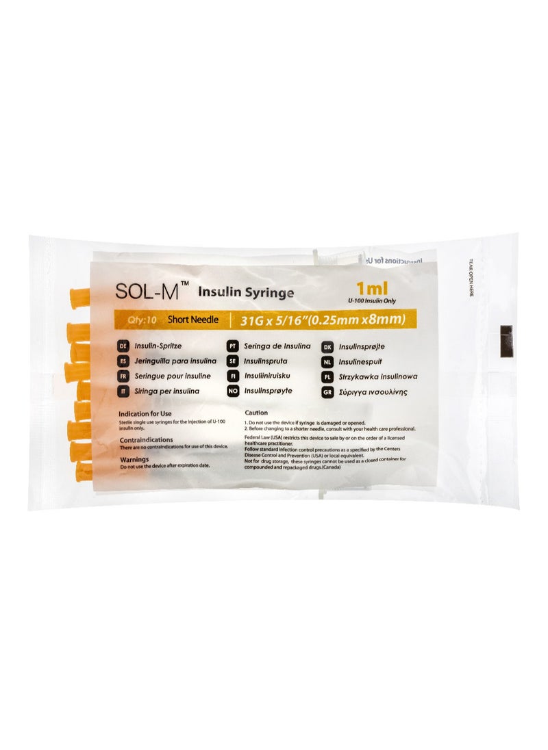 سول-ميلنيوم سرنجات لحقن الانسولين 1 مل 31 جي - 10 إبر  - Image 1