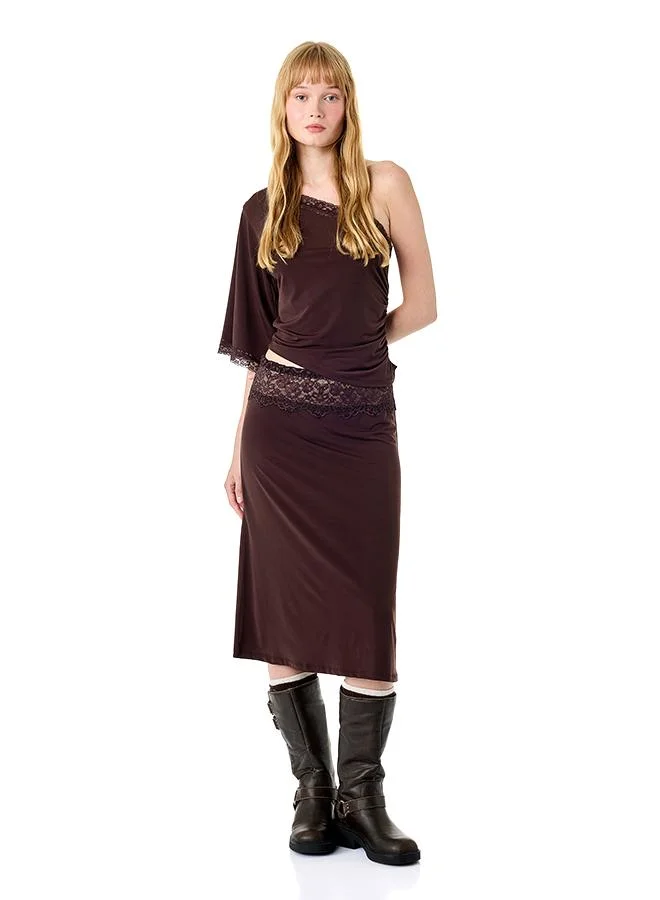 Lace Detail Straight Midi Skirt