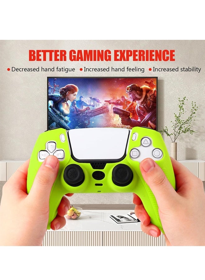 2 Set Controller Cover Skin Case + 8 Thumb Grips Set, Luminous Compatible with Sony PS5 Playstation 5 - Protective Soft Silicone Gel u0026 Anti-Slip Stick Caps Accessories for Video Games Gamepad (Red,  Luminous Green) - Image 5