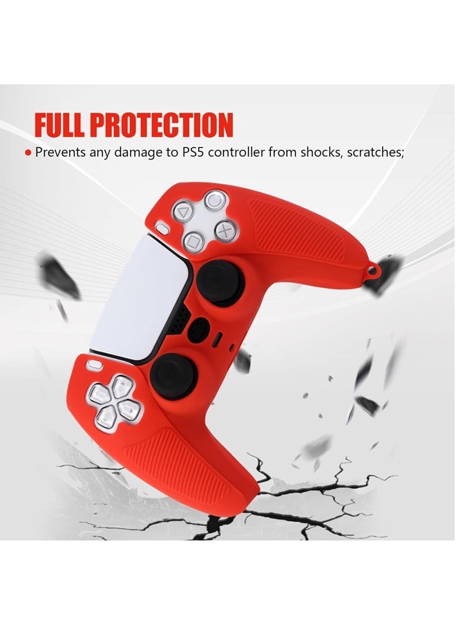 2 Set Controller Cover Skin Case + 8 Thumb Grips Set, Luminous Compatible with Sony PS5 Playstation 5 - Protective Soft Silicone Gel u0026 Anti-Slip Stick Caps Accessories for Video Games Gamepad (Red,  Luminous Green) - Image 3