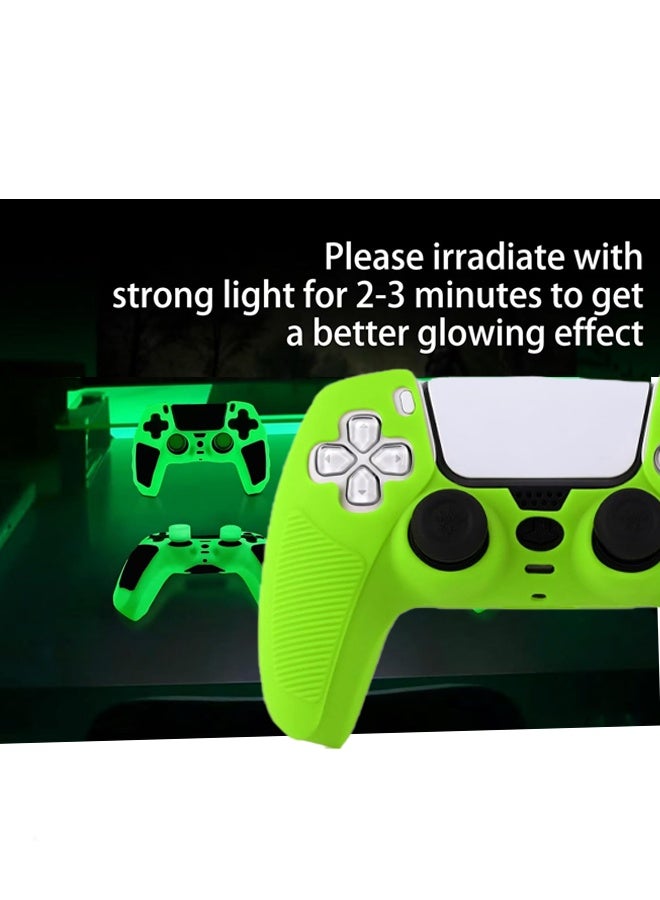 2 Set Controller Cover Skin Case + 8 Thumb Grips Set, Luminous Compatible with Sony PS5 Playstation 5 - Protective Soft Silicone Gel u0026 Anti-Slip Stick Caps Accessories for Video Games Gamepad (Red,  Luminous Green) - Image 4