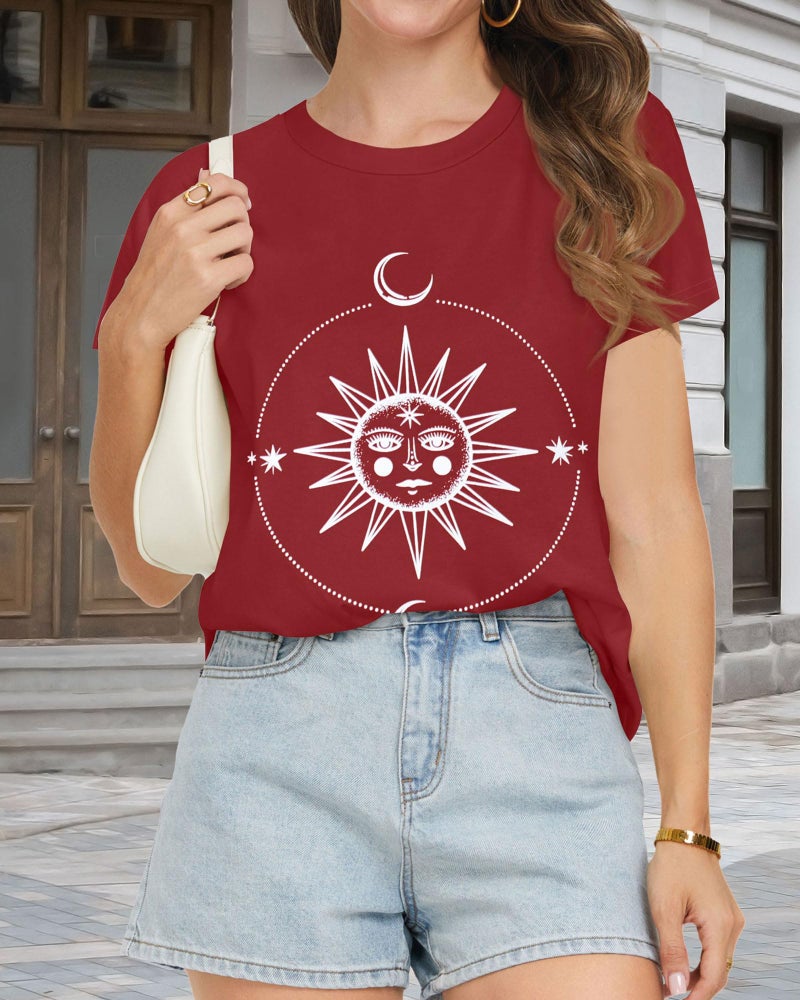 rosemia T Shirts for Women Summer Short Sleeve Crewneck Casual Cute Graphic Basic Tees Tops, Red Sun Moon, L - Image 5