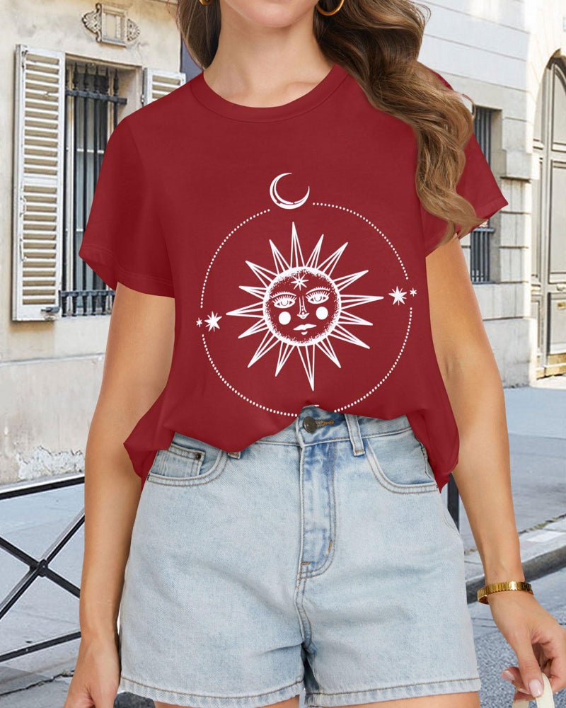 rosemia T Shirts for Women Summer Short Sleeve Crewneck Casual Cute Graphic Basic Tees Tops, Red Sun Moon, L - Image 2