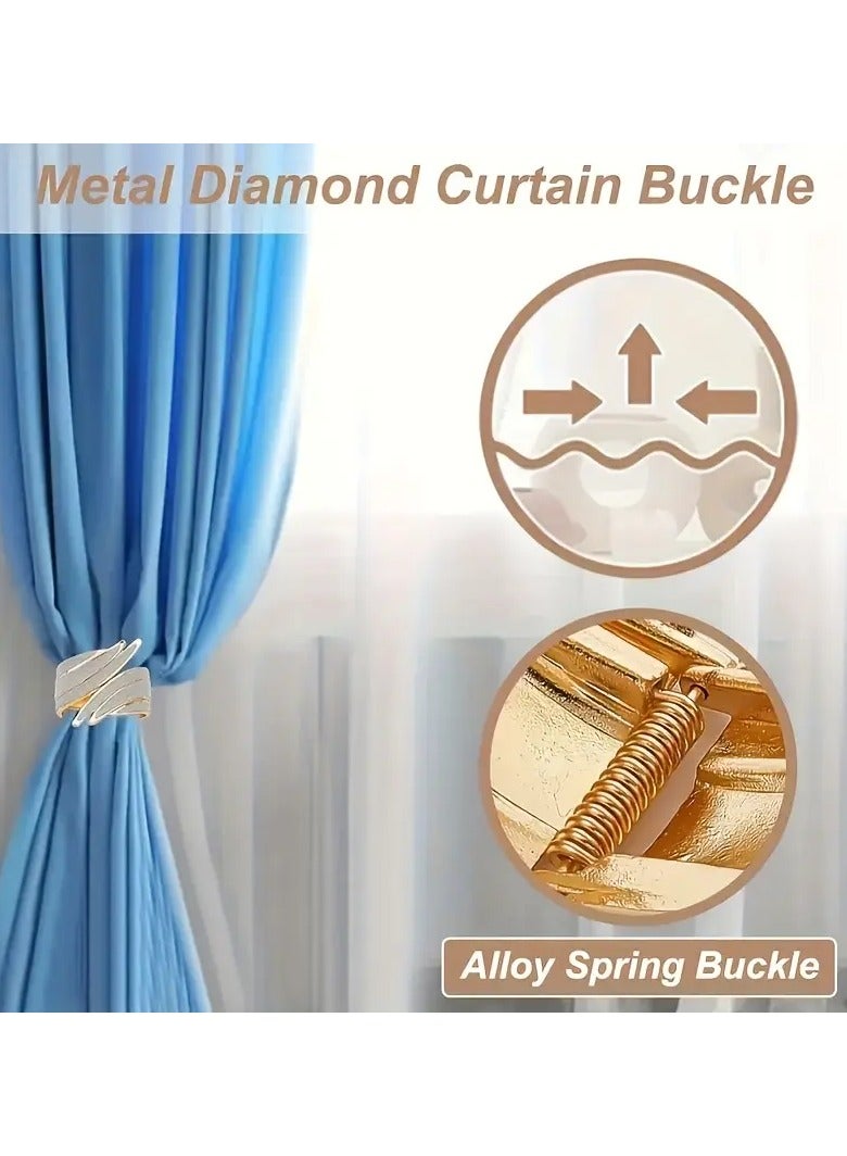 Goolsky 1pc Alloy Window Curtain Tieback, Straps With Metal Diamond Model Curtain Tie For Window Blackout, Home Accessories Decor  - Image 2