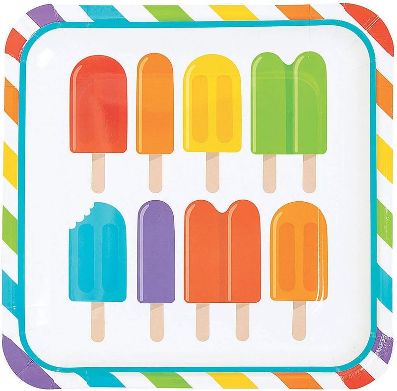 Fun Express Ice Pop Party Square Paper Dinner Plates  Ice Cream Theme Disposable Dessert Plates  Tableware Decorations for Birthday New Year Events Baby Shower  Party Supplies  8 Pieces