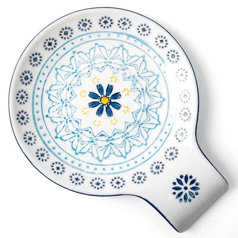 Magclay Magclay Hand Painted Spoon Rest 55 Ceramic Spoon Holder for Stove Top and Kitchen Counter Blue Pattern Utensil Rest Great Cooking Gifts for Friends Modern Kitchen Decorative 