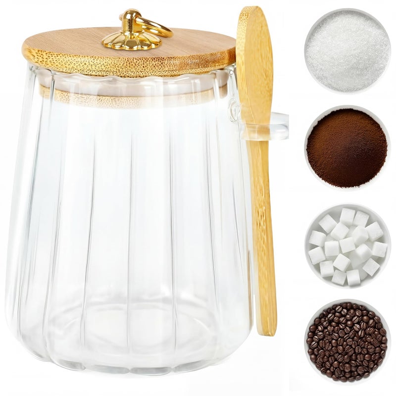 holoith Sugar Jar with Lid and Spoon,24oz Large Glass Spice Jars for Coffee Bar Decor Accessories Food Storage Containers Home Essentials - Image 1