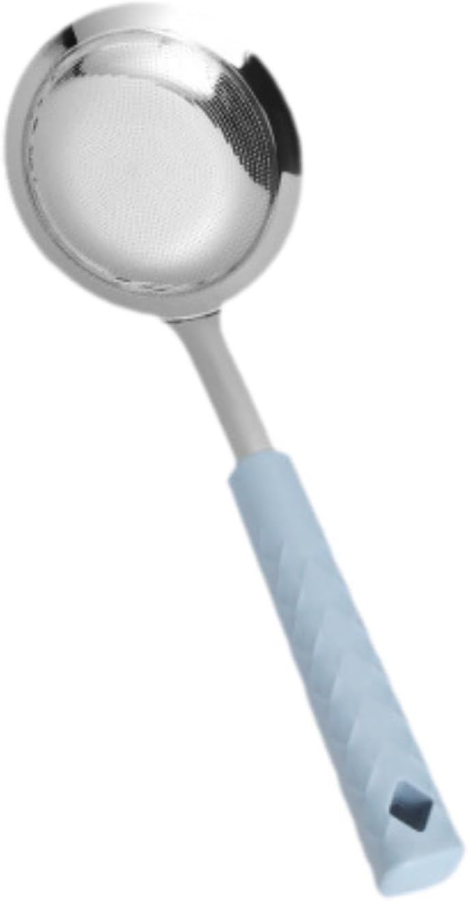 Qianly Fine Mesh Skimmer Spoon Stainless Steel Handheld Easy to Clean Oil Separator Slotted Colander Hot Pot Strainer, Blue - Image 1