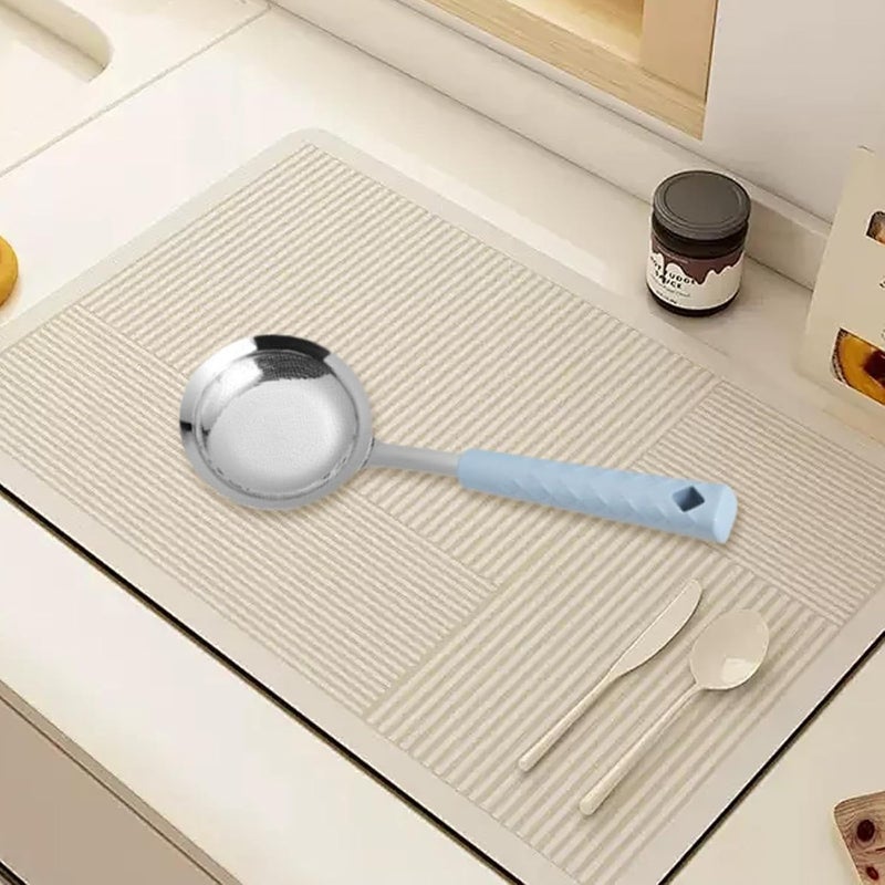 Qianly Fine Mesh Skimmer Spoon Stainless Steel Handheld Easy to Clean Oil Separator Slotted Colander Hot Pot Strainer, Blue - Image 2