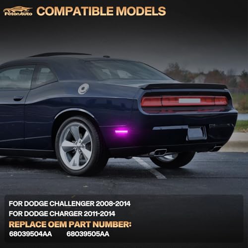 FetonAuto Sequential LED Rear Bumper Pink Purple Side Marker Lights for 2011-2014 Dodge Charger & 2008-2014 Dodge Challenger 2PCS, Smoked Lens, Dynamic Scan - Image 5