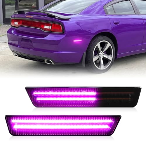 FetonAuto Sequential LED Rear Bumper Pink Purple Side Marker Lights for 2011-2014 Dodge Charger & 2008-2014 Dodge Challenger 2PCS, Smoked Lens, Dynamic Scan - Image 1