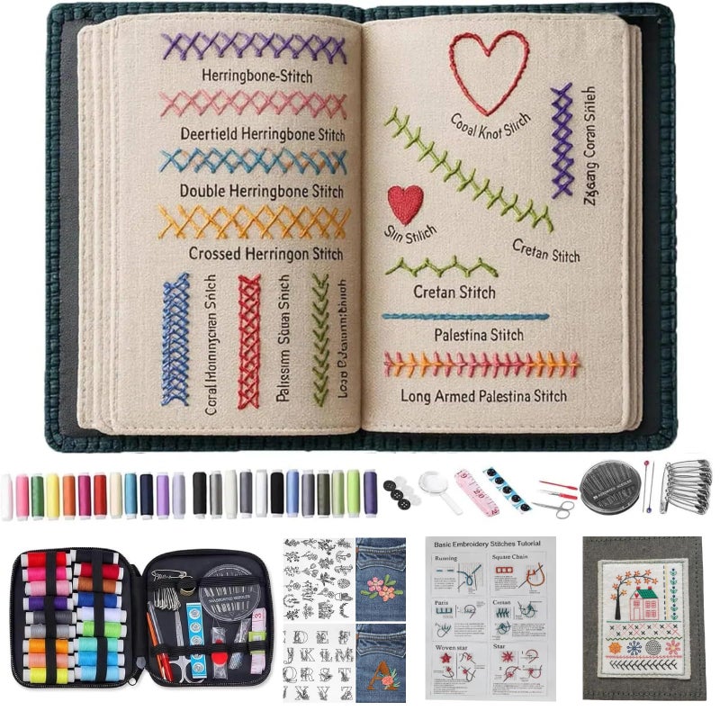 Spazoro 2026 Upgraded Embroidery Stitch Book Complete Kit for Beginners Includes Embroidery Hoop86 Tools65 WaterSoluble Patterns 106 Stitches With GuidesPortable Craft Set for Adults DIY Lovers - Image 2