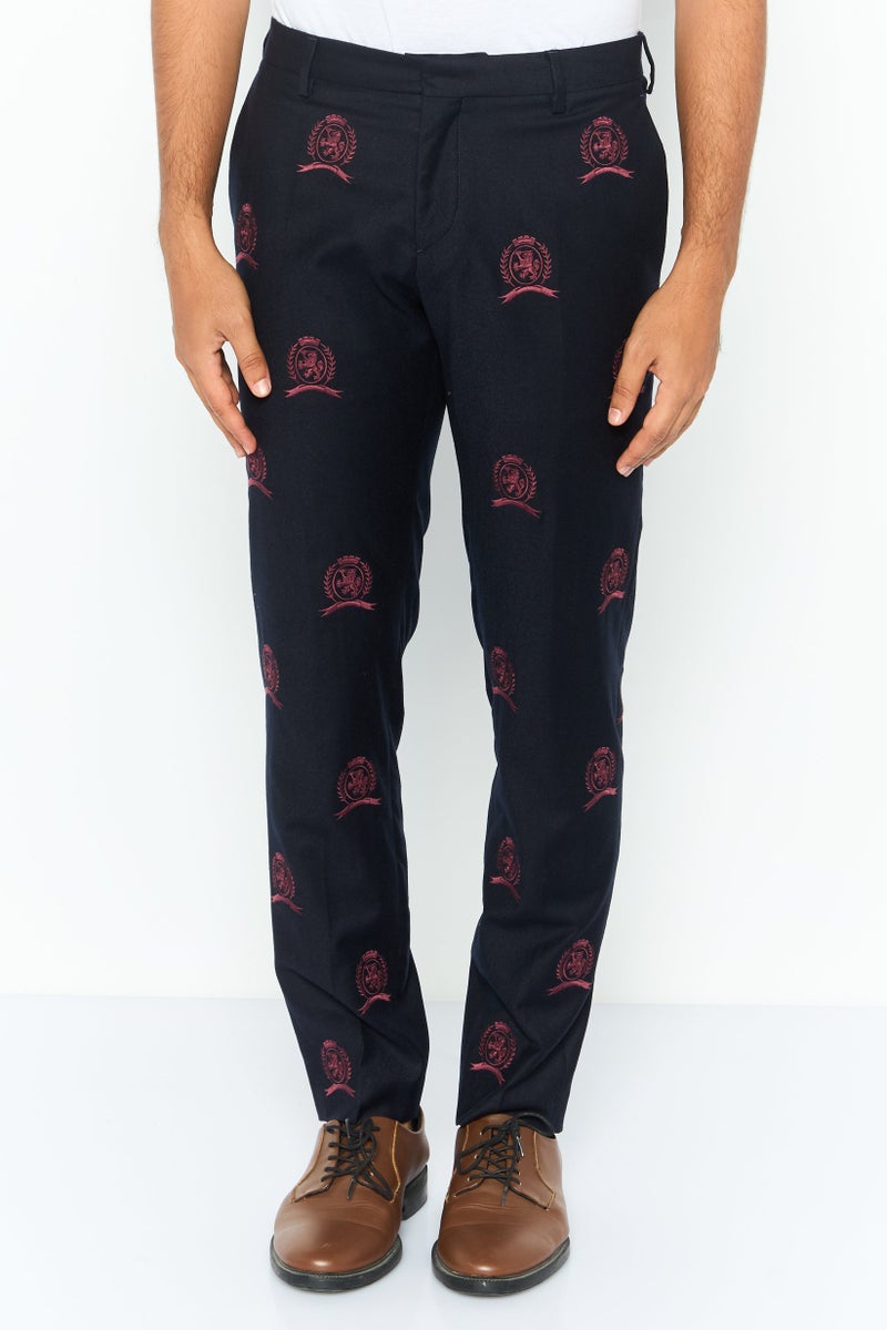 Hilfiger Collection Men Regular Fit Embroidered Dress Pants, Dark Navy  - Image 1