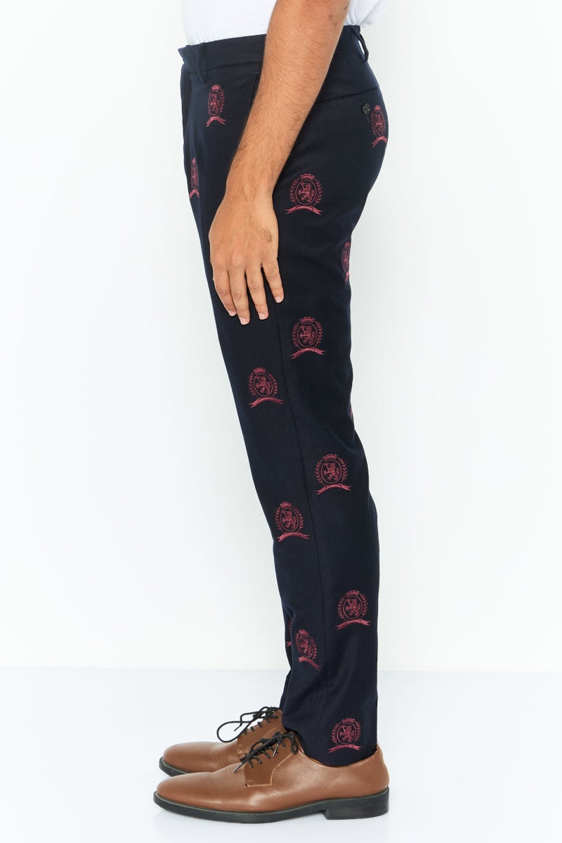 Hilfiger Collection Men Regular Fit Embroidered Dress Pants, Dark Navy  - Image 2