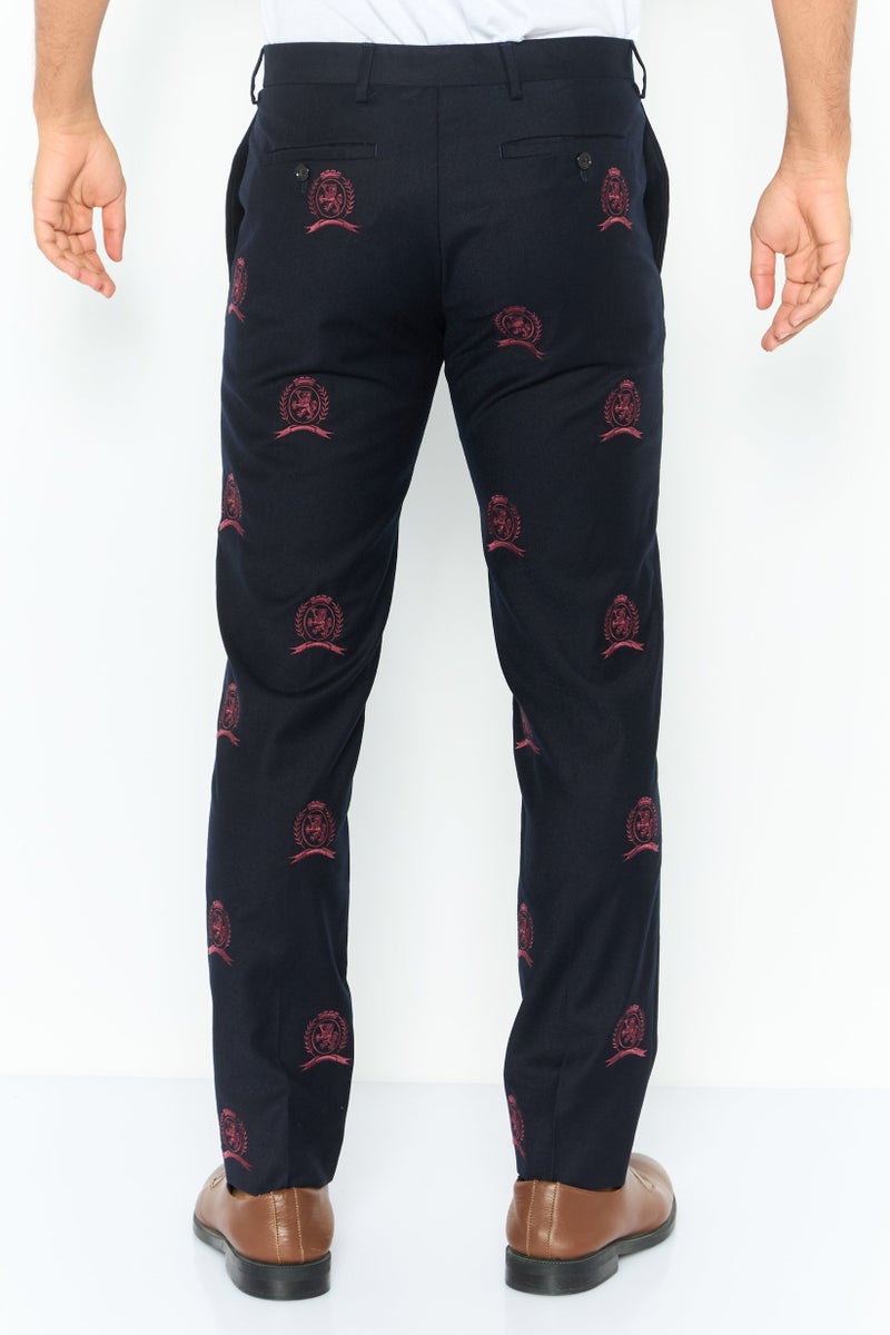 Hilfiger Collection Men Regular Fit Embroidered Dress Pants, Dark Navy  - Image 3