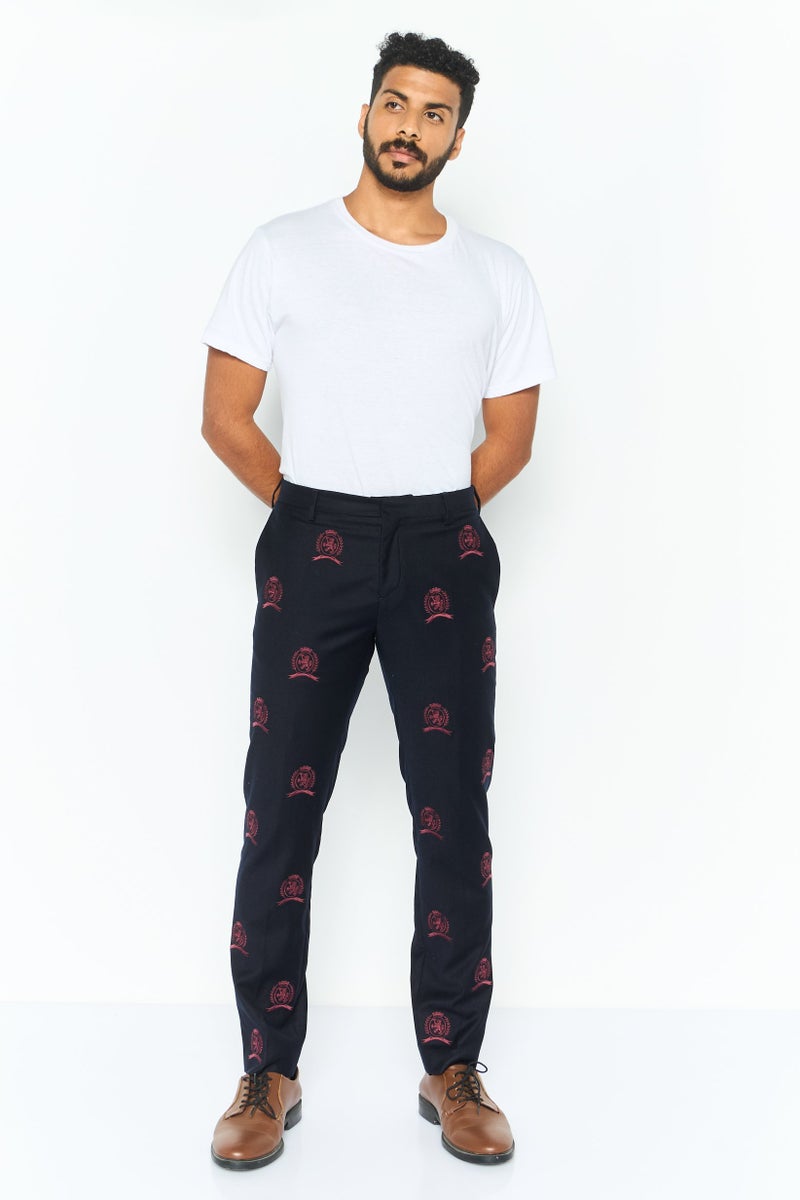 Hilfiger Collection Men Regular Fit Embroidered Dress Pants, Dark Navy  - Image 4
