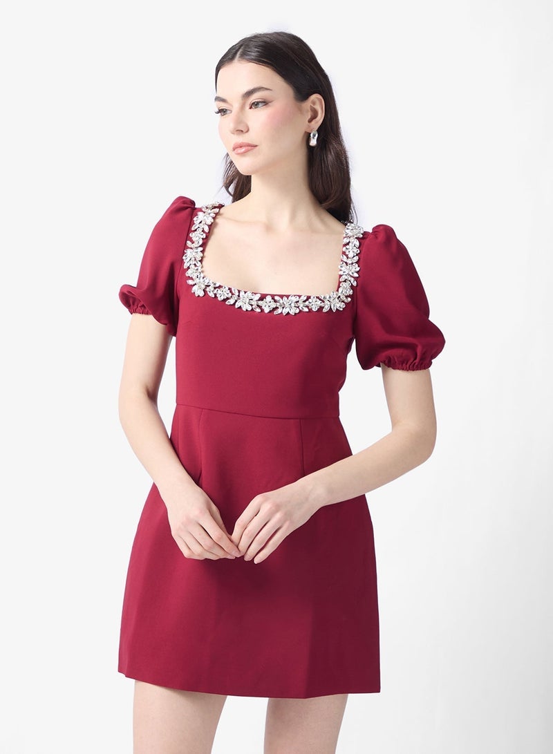 Style Cheat Embellished Puff Sleeve Mini Dress - Image 4