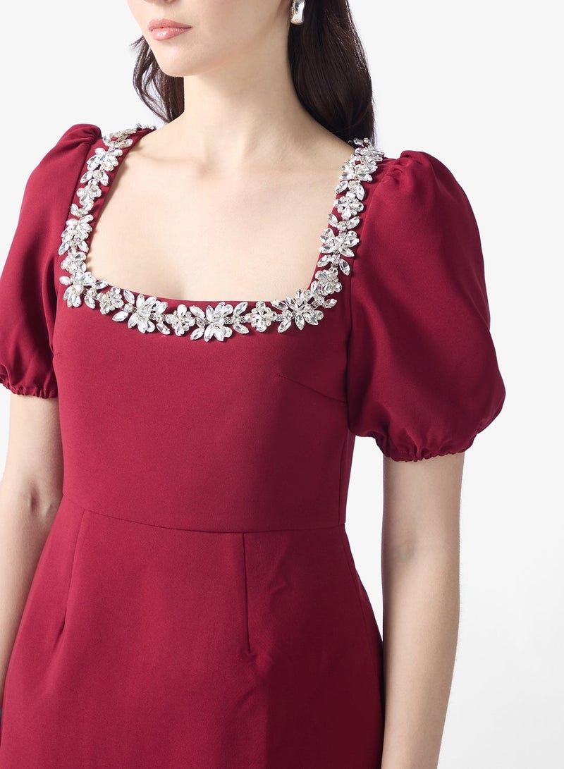 Style Cheat Embellished Puff Sleeve Mini Dress - Image 3