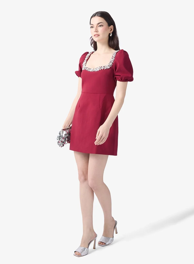 Embellished Puff Sleeve Mini Dress