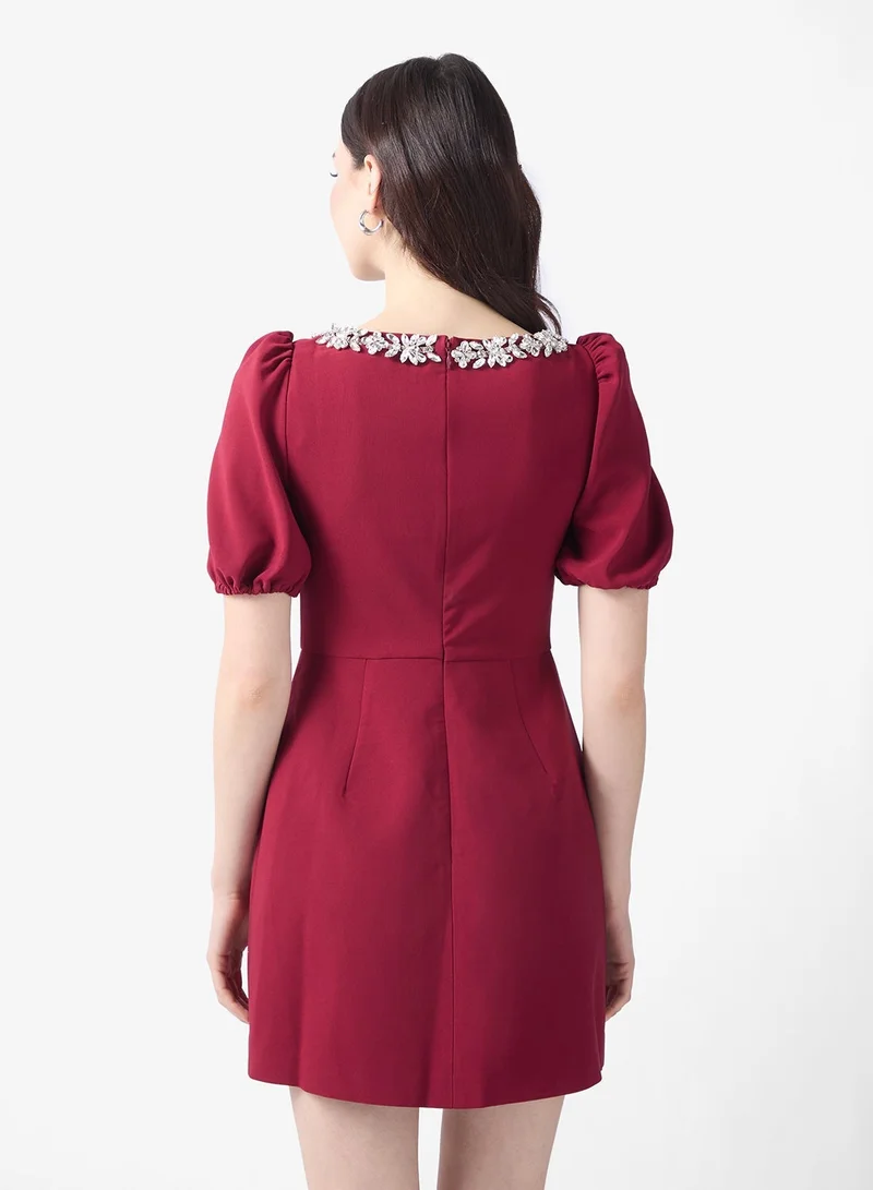 Style Cheat Embellished Puff Sleeve Mini Dress