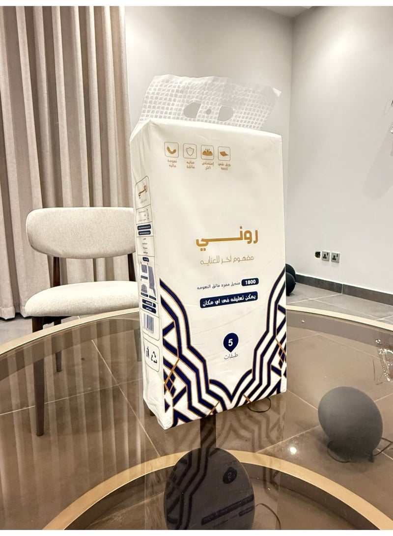 مناديل رونــــي - مناديل ناعمة مصنوعة من ألياف طبيعية مصممة لتناسب جميع الاستخدامات اليومية تتميز بتركيبة خماسية الطبقات تمنح قوة امتصاص ونعومة فائقة وتحتوي العبوة على 1800 منديل مفرد لتدوم معك لفترة أطول - Image 4