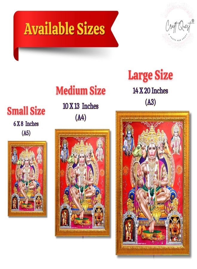 CRAFT QUEST Panchmukhi Hanuman JI | Bajrangbali Religious Photo frame Home Decorative Item Synthetic Wood (Golden, 6 X 8 Inches, Framed) - Image 4