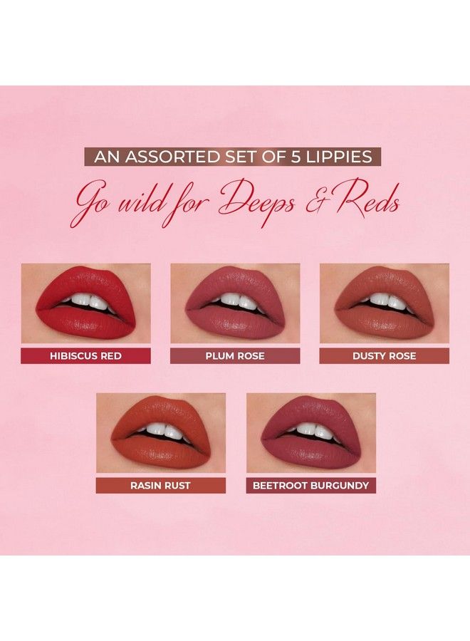 Just Herbs مجموعة أحمر الشفاه السائل الأيورفيدي من 5 قطع مع لون شفاه خفيف ومرطب يدوم طويلاً وألوان عميقة وحمراء وخالية من البارابين والسيليكون - Image 3