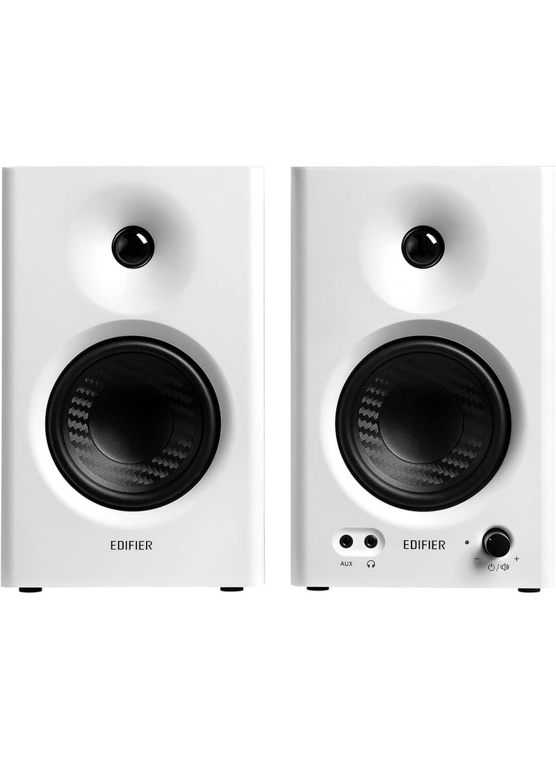 اديفير مكبرات صوت استوديو Edifier MR4، مزودة بمضخم صوت 4 بوصة ومكبر صوت عالي التردد بقبة حريرية 1 بوصة، وهياكل خشبية من MDF، وأنماط تشغيل/إيقاف، ومخرج AUX أمامي ومخرج سماعة رأس، لون أبيض - Image 2