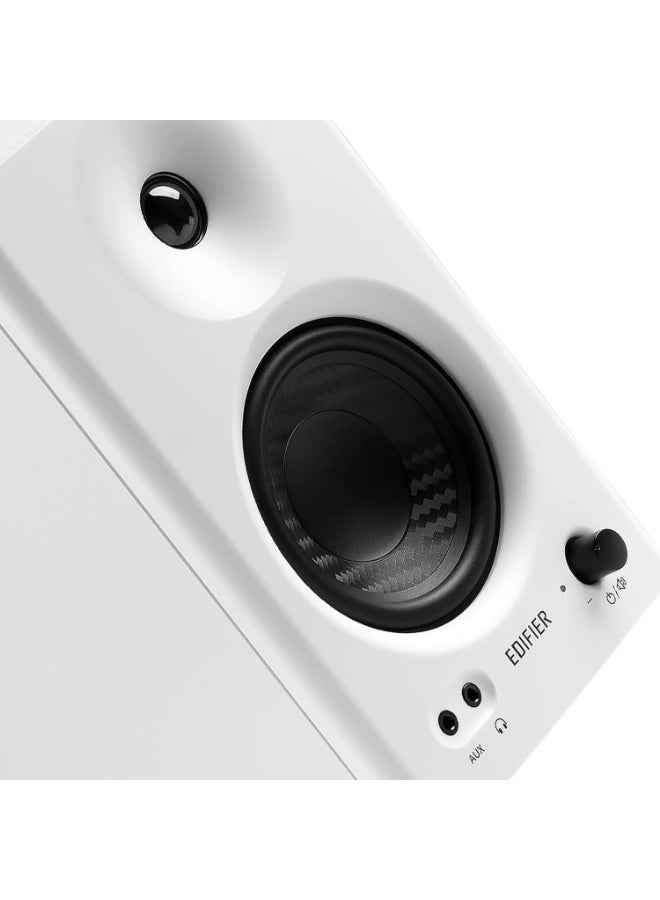 اديفير مكبرات صوت استوديو Edifier MR4، مزودة بمضخم صوت 4 بوصة ومكبر صوت عالي التردد بقبة حريرية 1 بوصة، وهياكل خشبية من MDF، وأنماط تشغيل/إيقاف، ومخرج AUX أمامي ومخرج سماعة رأس، لون أبيض - Image 3