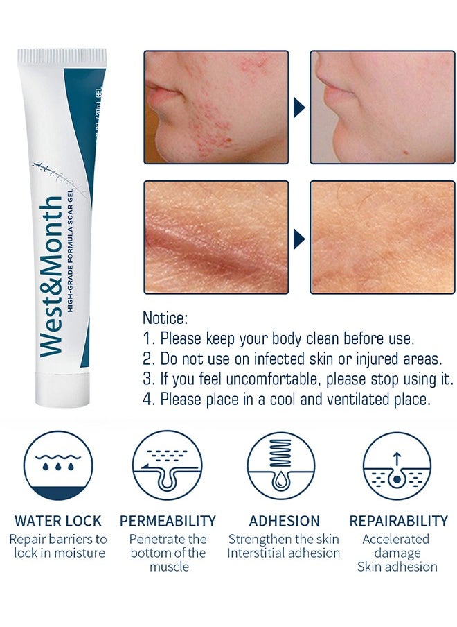 West&Month - Silicone Scar Removal Gel, Hight Quality Scar Removal Gel, Acne Scar Treatment, Deep Acne Scar Removal, Burns Keloids Hypertrophic, Repair Damaged Skin, Removing Acne Marks Scar Repair Cream ﻿ - Image 1