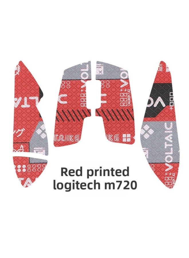 Suitable For Logitech M720 Mouse Anti-slip Sticker Sweat-proof Sweat-absorbent Side Protection Palm Sticker M720 All-inclusive Color Change Film-Color:[half Pack] One Red Printed Mouse Sticker [free Cleaning Cotton] - Image 1