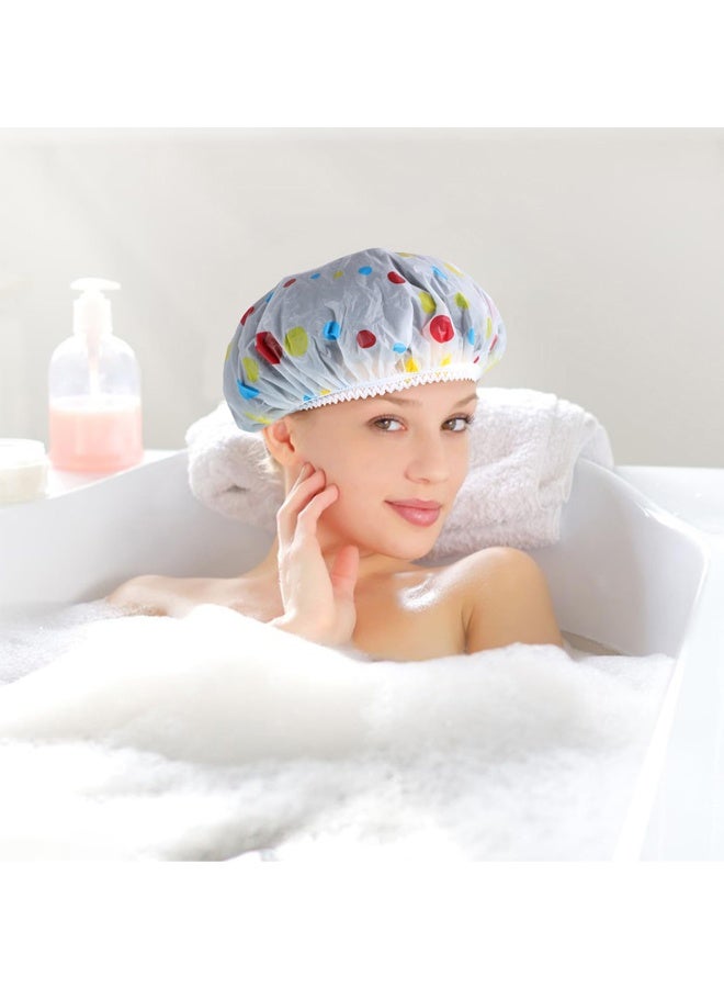 6 قطع غطاء الدش البلاستيكي EVA المضاد للماء، غطاء الشعر المرن القابل لإعادة الاستخدام، صالون التجميل أغطية الدش الشريط المرن الزهرة طباعة قبعة حماية البيئة غطاء دش منقط الشعر - Image 2