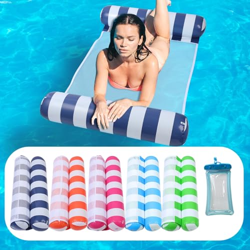 Auspicious Rain Inflatable Pool Float Adults 5Pack Cylindrical Striped Dual Tube Swimming RingPool Accessories Made of PVC Suitable for Playing On Beaches PoolsMultiPurpose Water Pool Float - Image 1