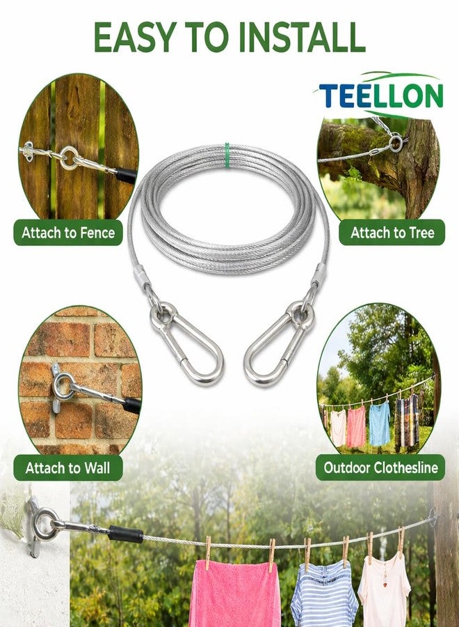 TEELLON حبل غسيل من الفولاذ المقاوم للصدأ شديد التحمل من TEELLON® بطول 3 أمتار (3 مم) مزود بخطافات كارابين، حبل تجفيف ملابس محمول مقاوم للصدأ للاستخدام في الشرفة والحديقة والمنزل والاستخدامات الداخلية والخارجية (3 أمتار) - Image 2