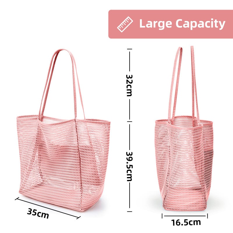 KALIDI Beach Mesh Tote Bag, Casual Tote Bag Hobo Women Foldable MAX 23L Shoulder Grocery Bag For Beach Picnic Vacation - Image 5