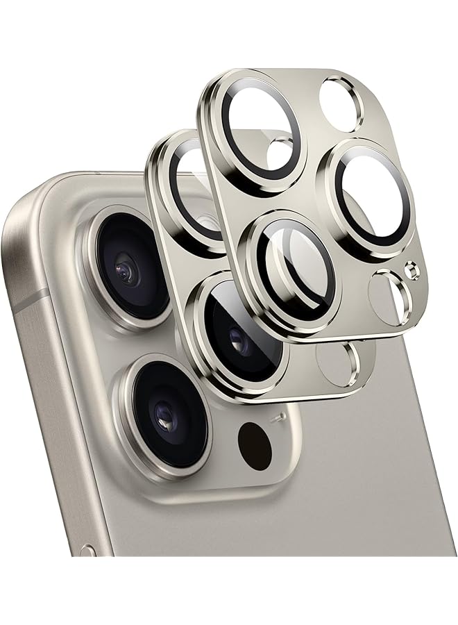 erorex 2 Pack Camera Lens Protector For Iphone 15 Pro Iphone 15 Pro Max Alloy Metal Camera Cover With Tempered Glass Screen Protector Accessories Scratch Resistant Natural Titanium - Image 1
