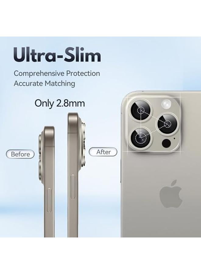 erorex 2 Pack Camera Lens Protector For Iphone 15 Pro Iphone 15 Pro Max Alloy Metal Camera Cover With Tempered Glass Screen Protector Accessories Scratch Resistant Natural Titanium - Image 3