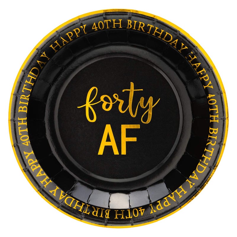 Crisky 40th Birthday Black and Gold Plates for Decorations - Dessert, Buffet, Cake, Lunch, Dinner - Party Supplies, Forty, Happy Birthday! 50 Count, 9" Plate