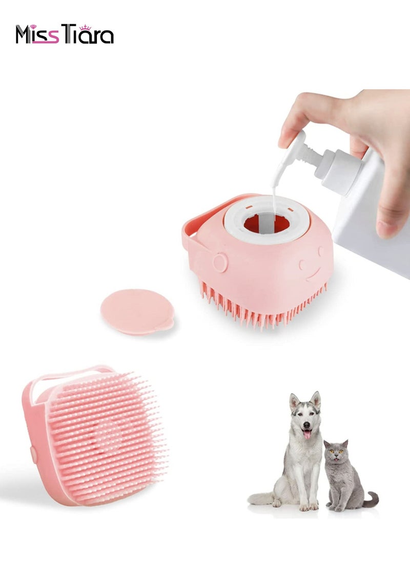 MissTiara - Dog Cat Bath Brush Pet Grooming Soothe Massage Brush with Shampoo Dispenser Soft Silicone Bristle for Short Haired Dogs Cats Shower - Image 1