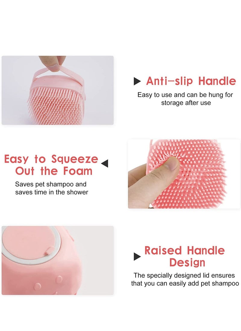 MissTiara - Dog Cat Bath Brush Pet Grooming Soothe Massage Brush with Shampoo Dispenser Soft Silicone Bristle for Short Haired Dogs Cats Shower - Image 1