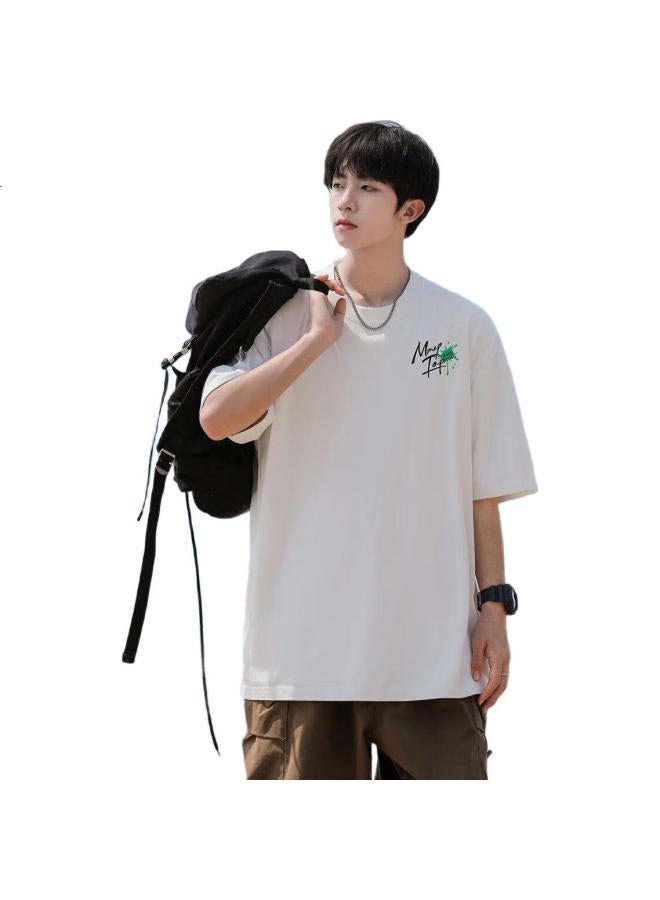 Mmoptop Men'S T-Shirt Summer American High Street Loose Round Neck Short Sleeve Printed Cotton Short Sleeve Women M0029 White 3Xl - Image 2