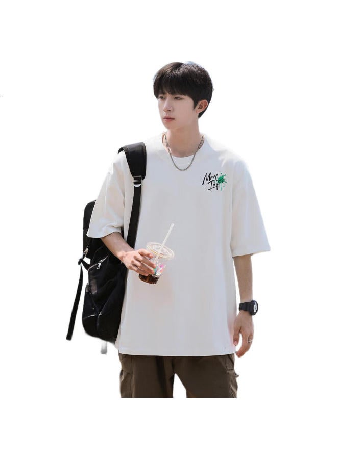 Mmoptop Men'S T-Shirt Summer American High Street Loose Round Neck Short Sleeve Printed Cotton Short Sleeve Women M0029 White 3Xl - Image 1